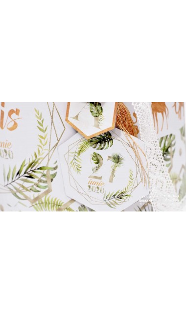 Trusou de botez cu animale gold din jungla si pattern frunze palmier Gold Jungle Tropical 32